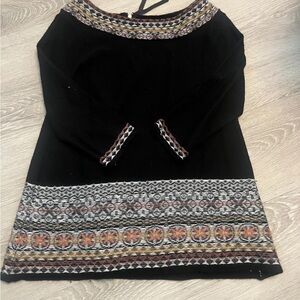 Anthropologie sleeping on snow Black Patterned Women's Tunic sweater XS EUC